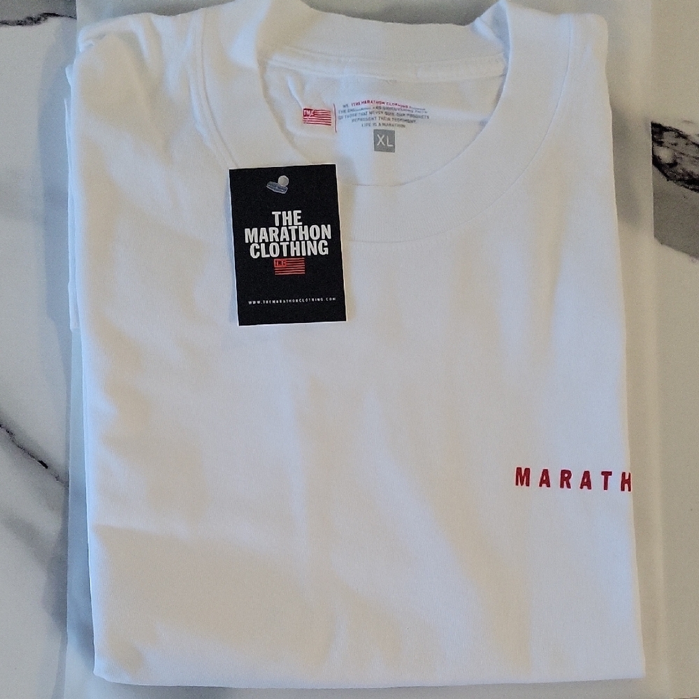 The Marathon Clothing White Tee with Red Accents
